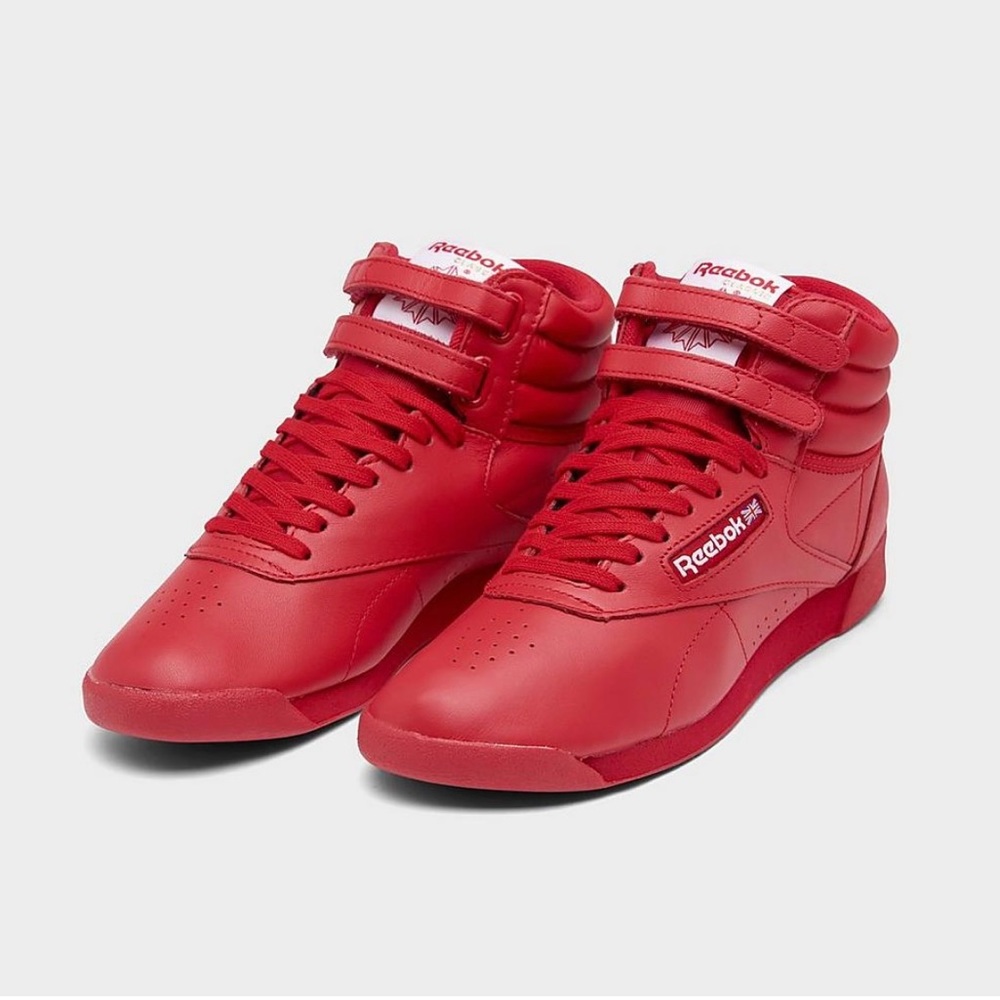 Reebok Women’s Freestyle Hi Red Leather Shoes Sneakers Retro
